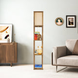 Pinnacle - Shelf Floor Lamp For Bedroom / Living Room, Long Shade - Natural Wood / White by Ashcroft Furniture | Bel Furniture