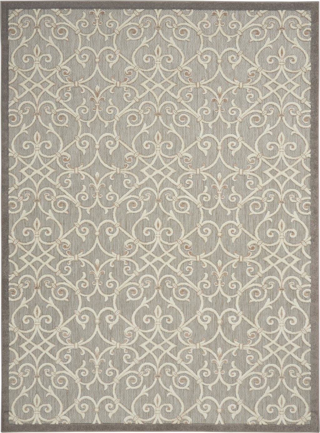 8' X 11' Floral Indoor / Outdoor Area Rug - Gray / Ivory