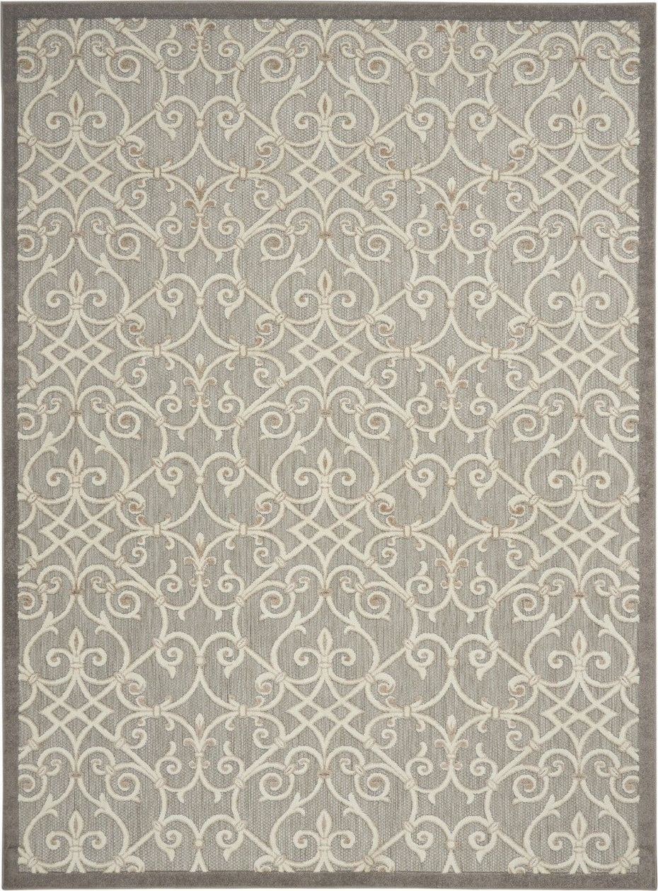 8' X 11' Floral Indoor / Outdoor Area Rug - Gray / Ivory