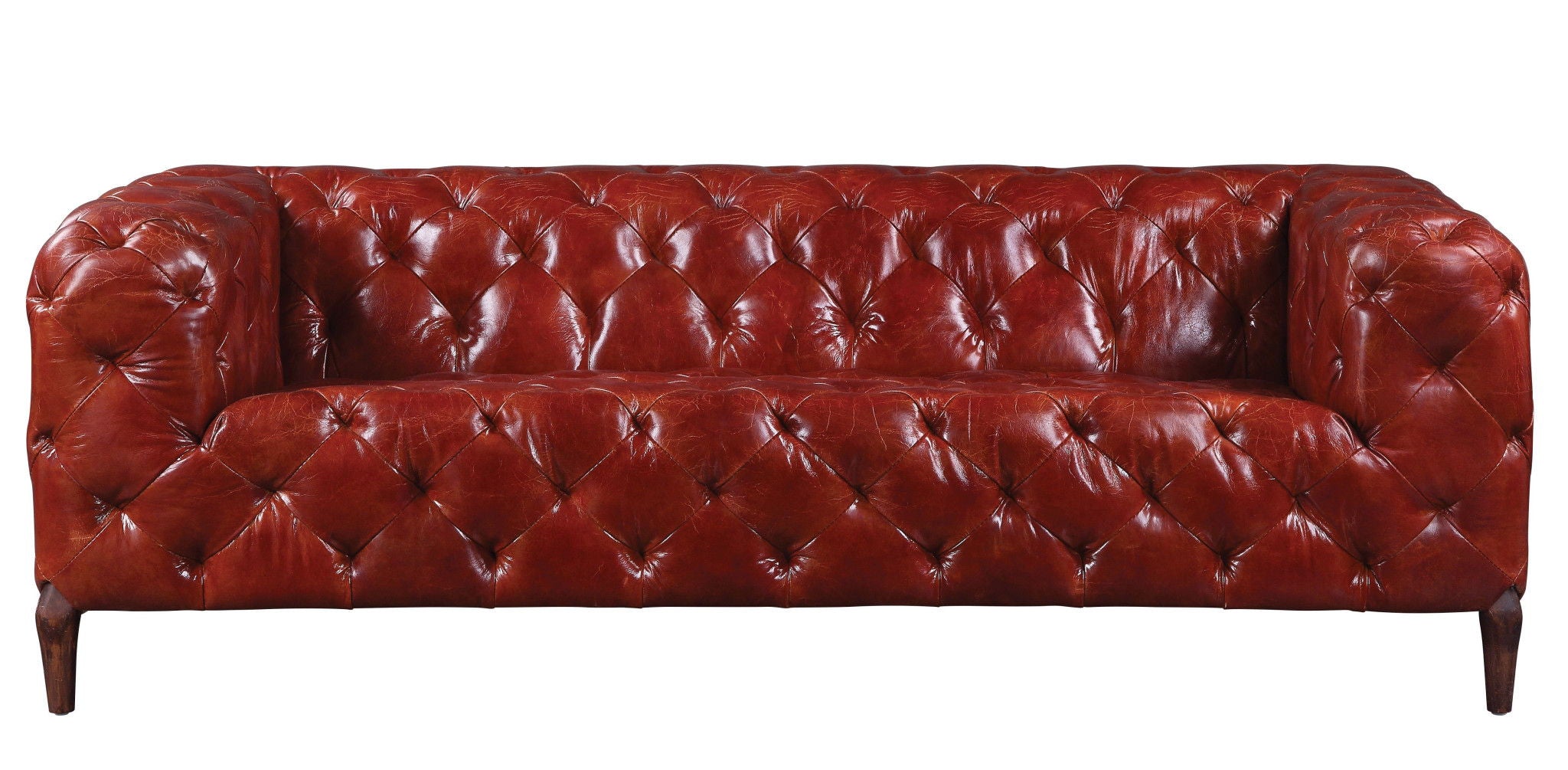 Top Grain Leather Sofa With Black Legs - Merlot