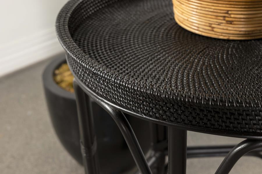 Antonio - Round Rattan Tray Top Accent Side Table