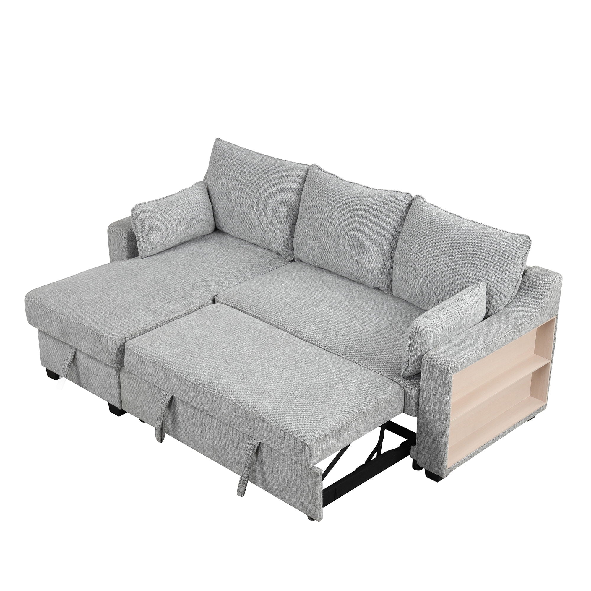 Pull Out Sleeper Sofa L-Shaped Couch Convertible Sofa Bed With Storage Chaise, Storage Racks And USB Ports