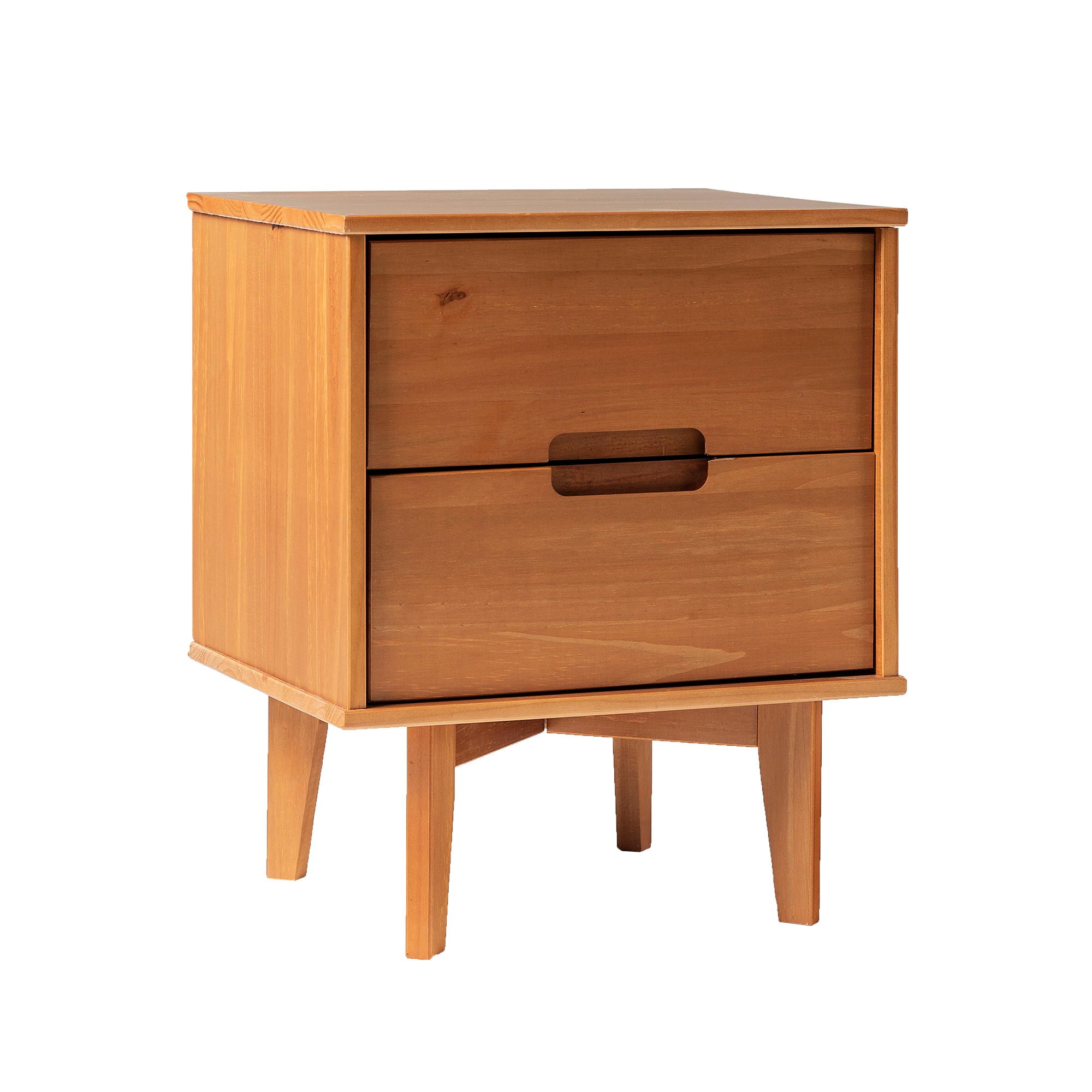 Mid-Century Modern 2 Drawer Solid Wood Nighstand With Cutout Handles