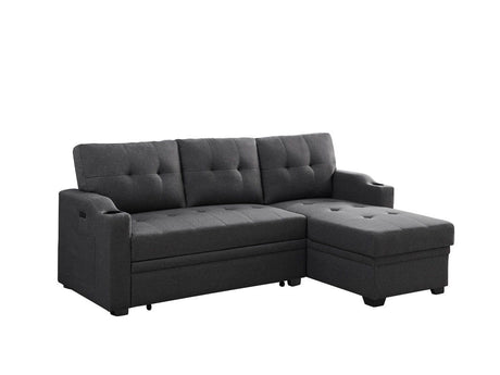 Mabel - Linen Fabric Sleeper Sectional With Cupholder, USB Charging Port And Pocket Dark Gray by Lilola Home | Bel Furniture