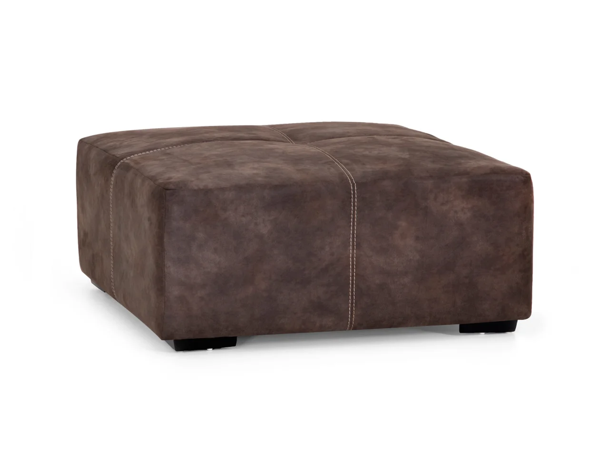 840 Teagan Rustic Brown Rectangular Upholstered Ottoman with Contrast Stitching