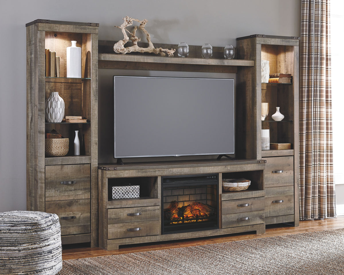 Trinell - Entertainment Center Dark Brown 5 Pc. - Entertainment Center - 63" TV Stand with Faux Firebrick Fireplace Insert by Signature Design by Ashley® | Bel Furniture