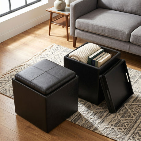 Rockwood - Upholstered Cube Storage Ottoman With Tray - view 70