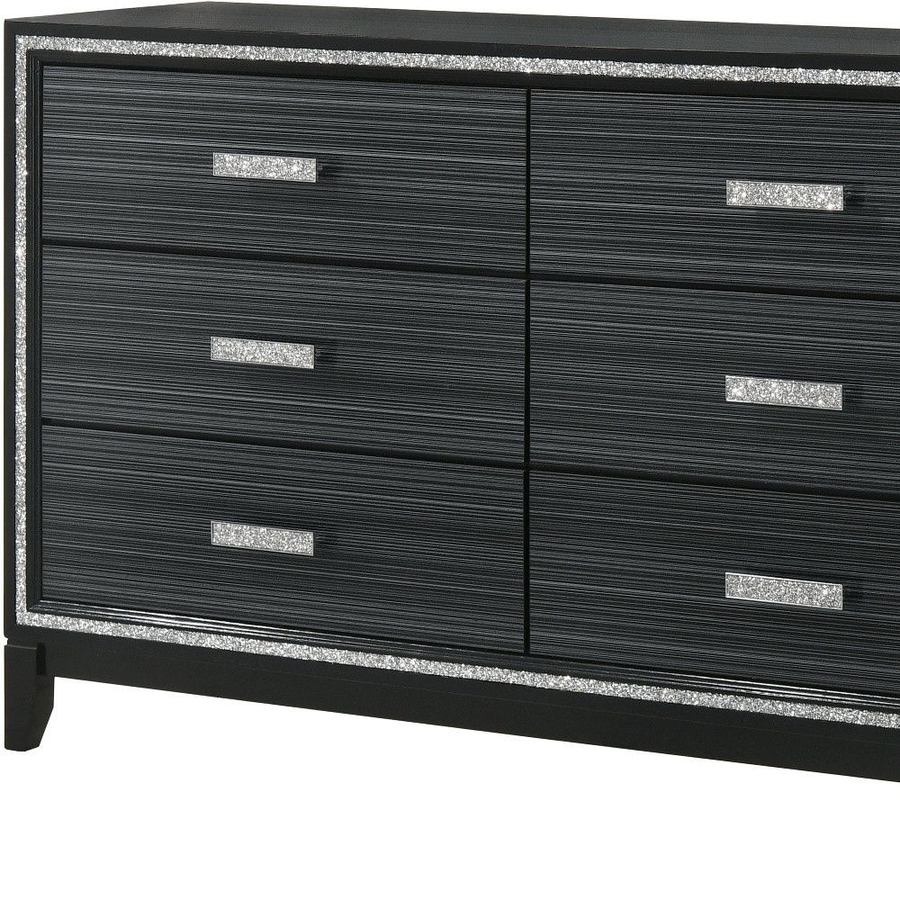 Solid Wooden Six Drawer Double Dresser - Black