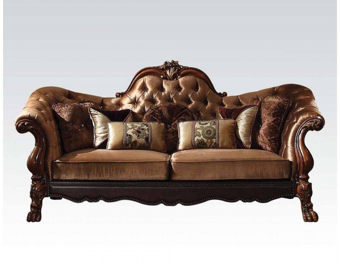 Velvet Chesterfield Loveseat And Toss Pillows - Dark Brown / Brown