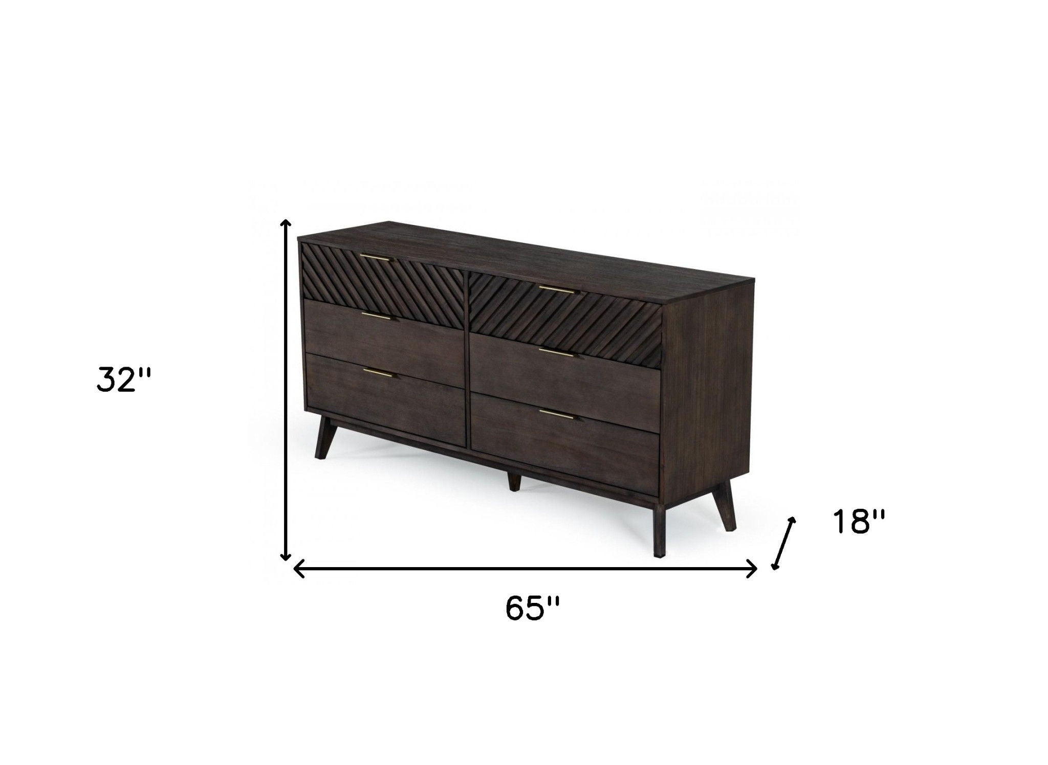 Solid Six Drawer Double Dresser - Dark Brown