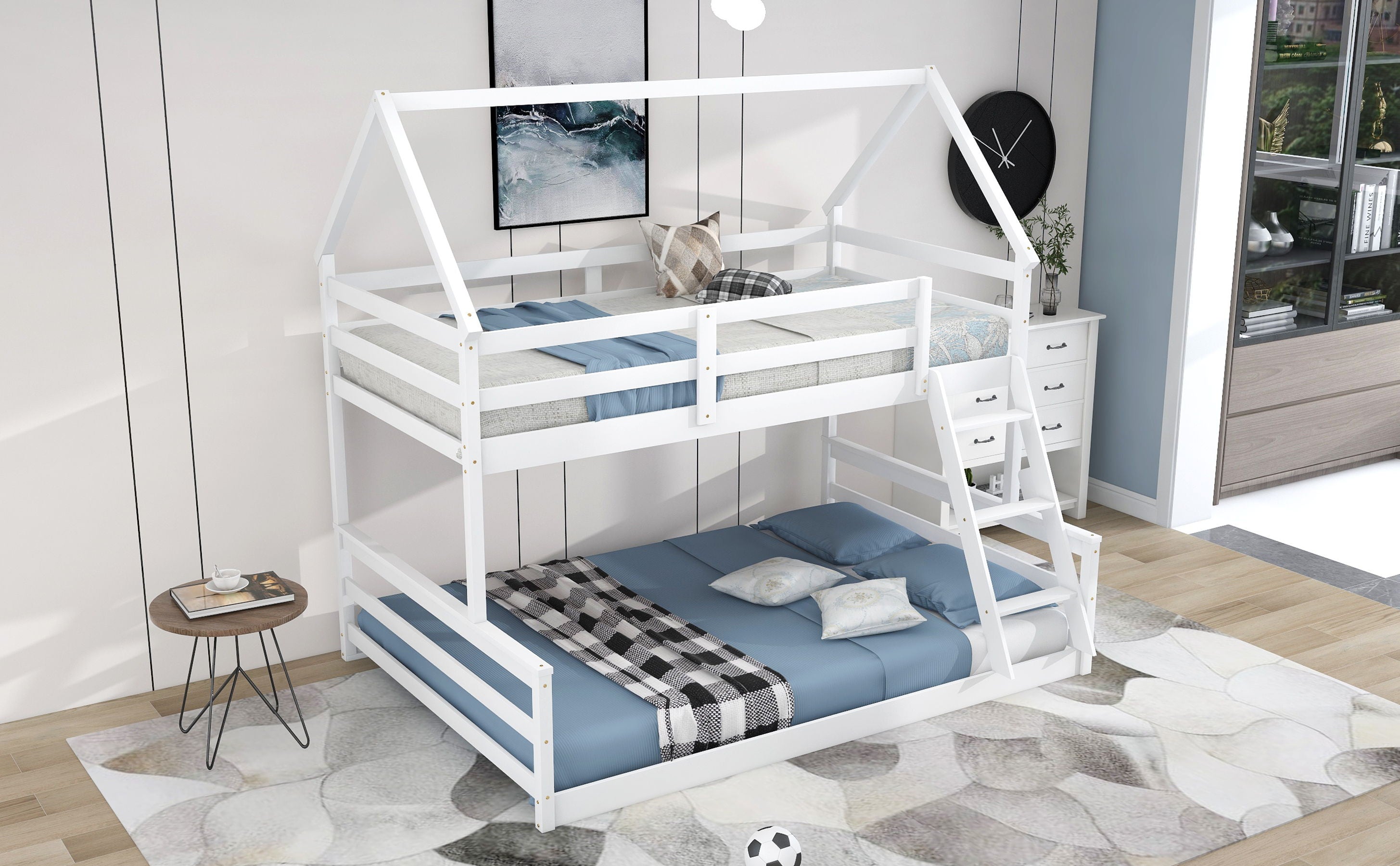 Twin Over Full House Bunk Bed With Built-In Ladder