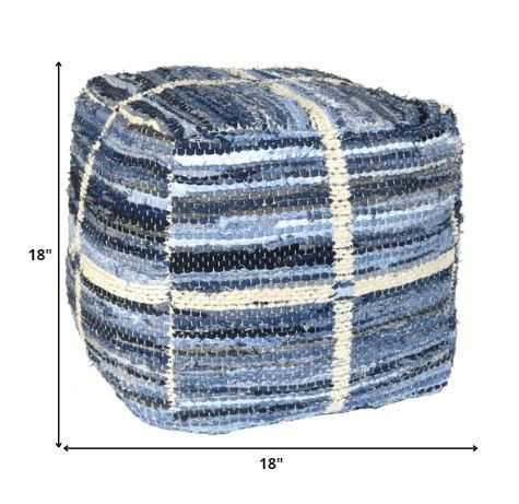 Striped Square Pouf - Blue