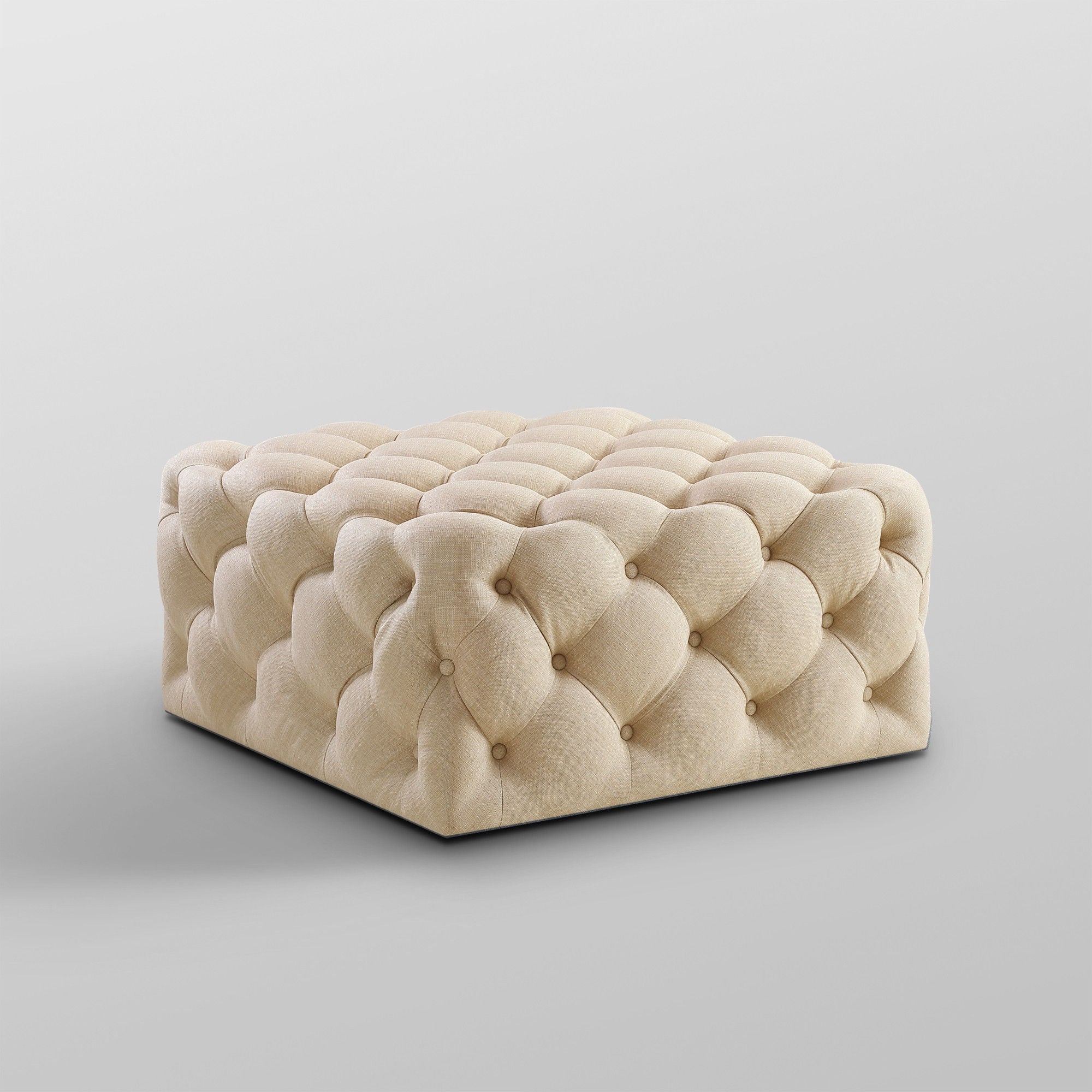 Linen Rolling Tufted Cocktail Ottoman - Beige