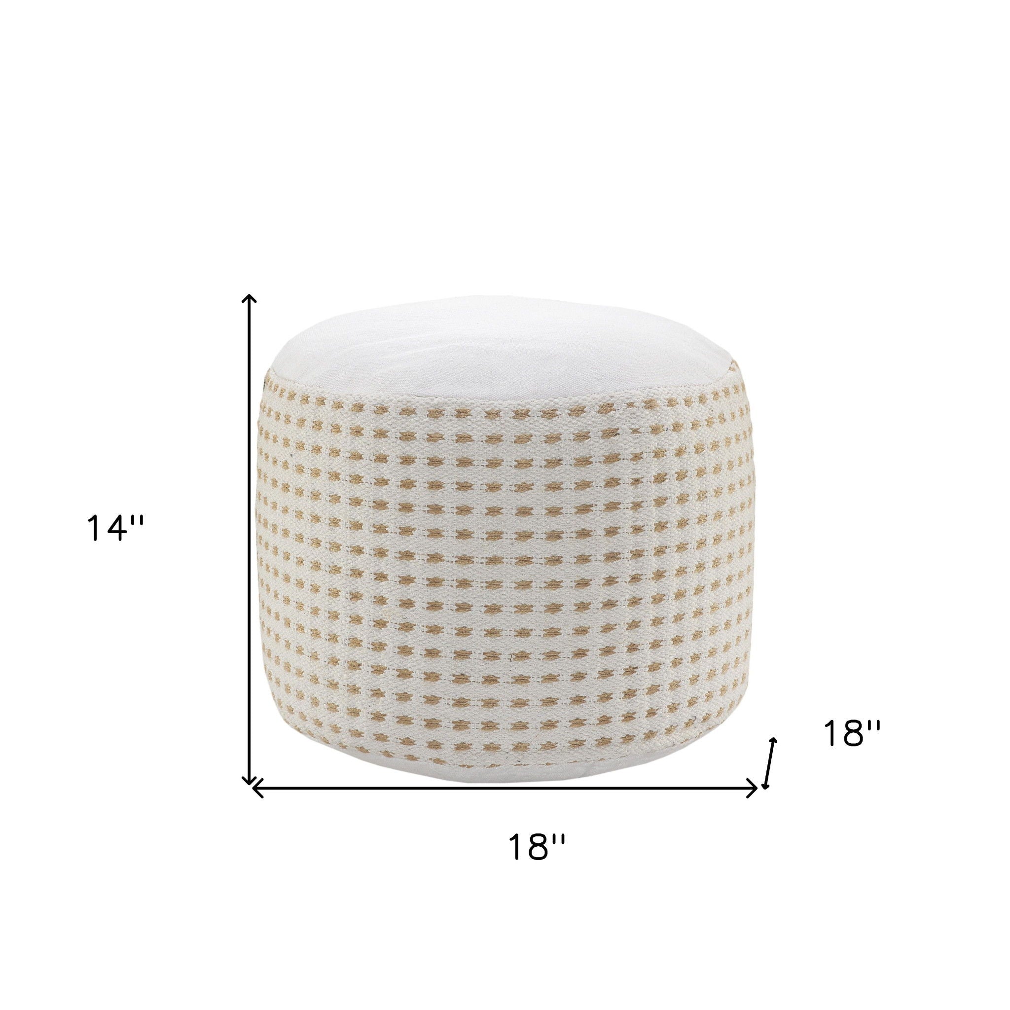 Jute Round Geometric Pouf Ottoman - White