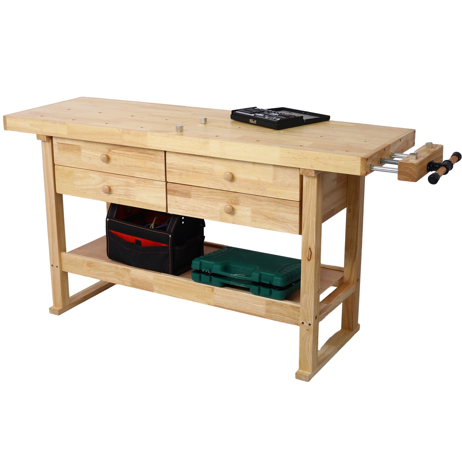 Workbench With 4 Drawers Wooden Workbench For Garage Workshop And Home - Natural