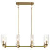 Willow - 8 Lights Island With Clear Ribbed Pendant Lamp Satin - Antique Brass / Clear / Gold