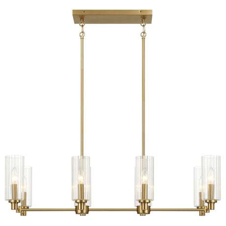 Willow - 8 Lights Island With Clear Ribbed Pendant Lamp Satin - Antique Brass / Clear / Gold - view 8