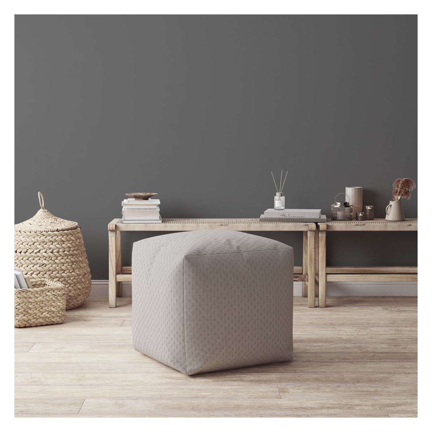 Polyester Pouf Ottoman - Gray