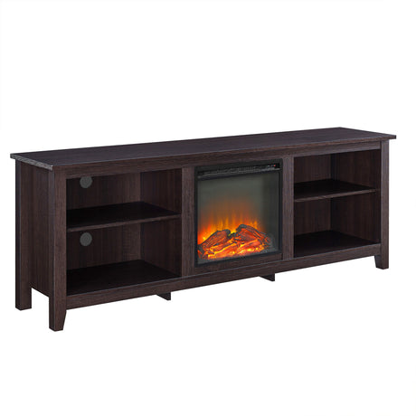 Modern Transitional 3 Shelf Open Storage 70" TV Stand For 80" TVs Dark Brown Fireplace Insert by Walker Edison | Bel Furniture
