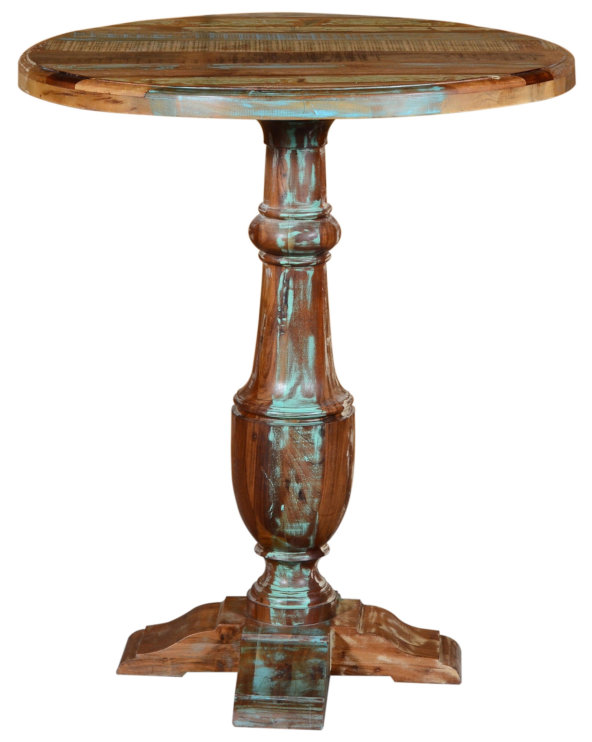 Patina Distressed Wood Round Pedestal High Top Table - Brown