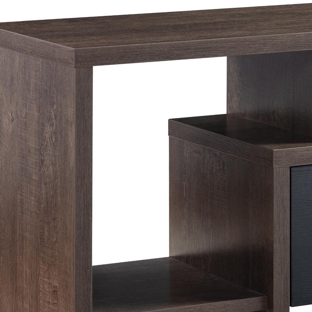 Wood Cabinet Enclosed Storage TV Stand - Walnut Oak / Black