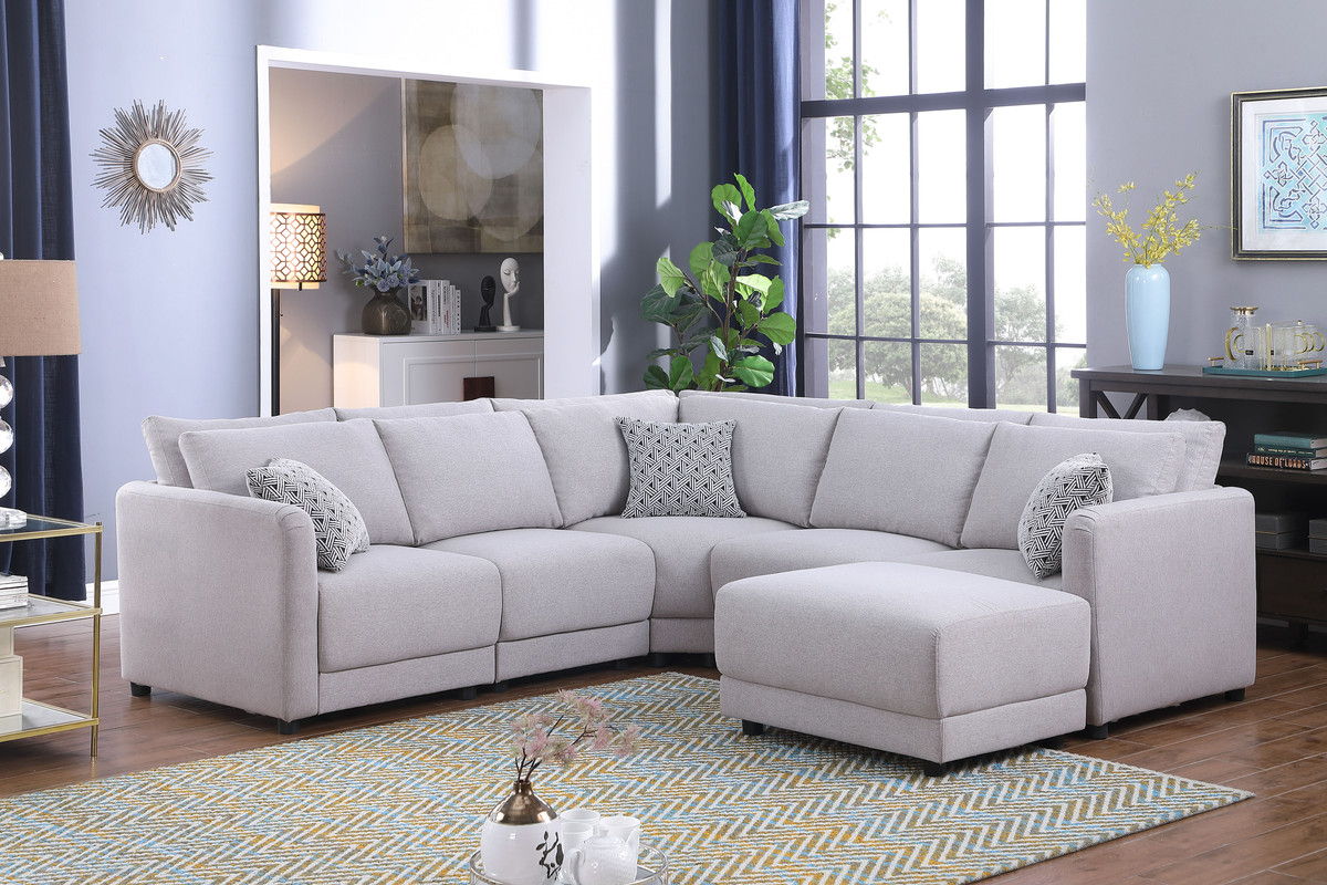 Penelope - Fabric Reversible Modular Sectional Sofa With Ottoman And Pillows by Lilola Home | Bel Furniture