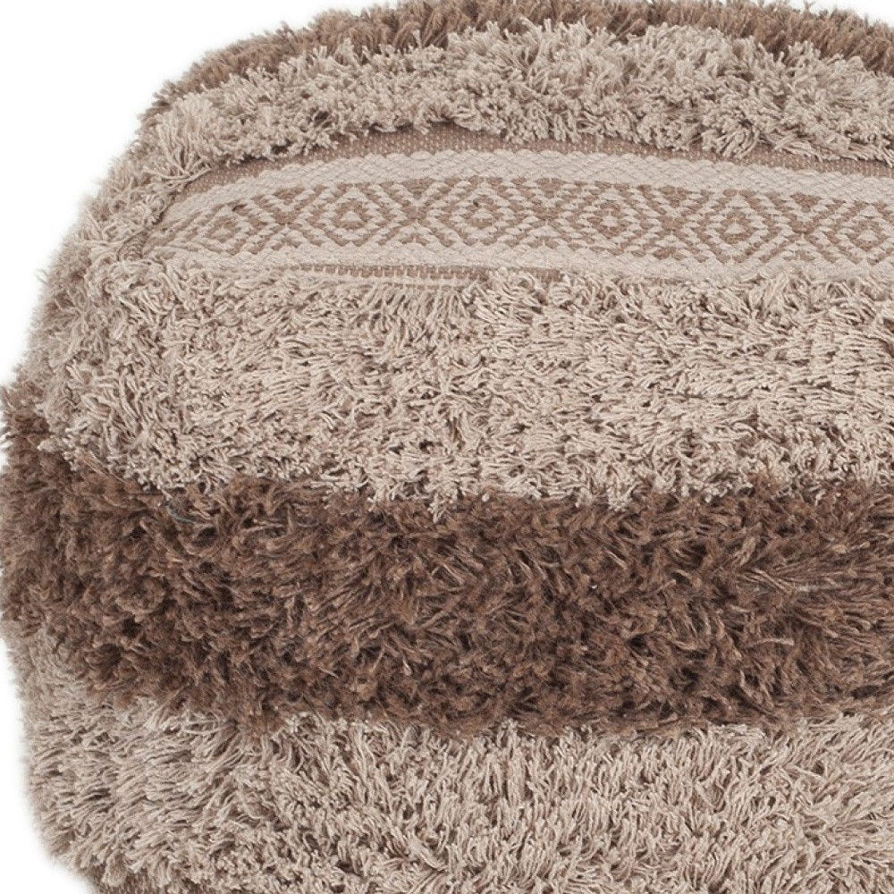 Boho Shaggy Textured Pouf - Khaki