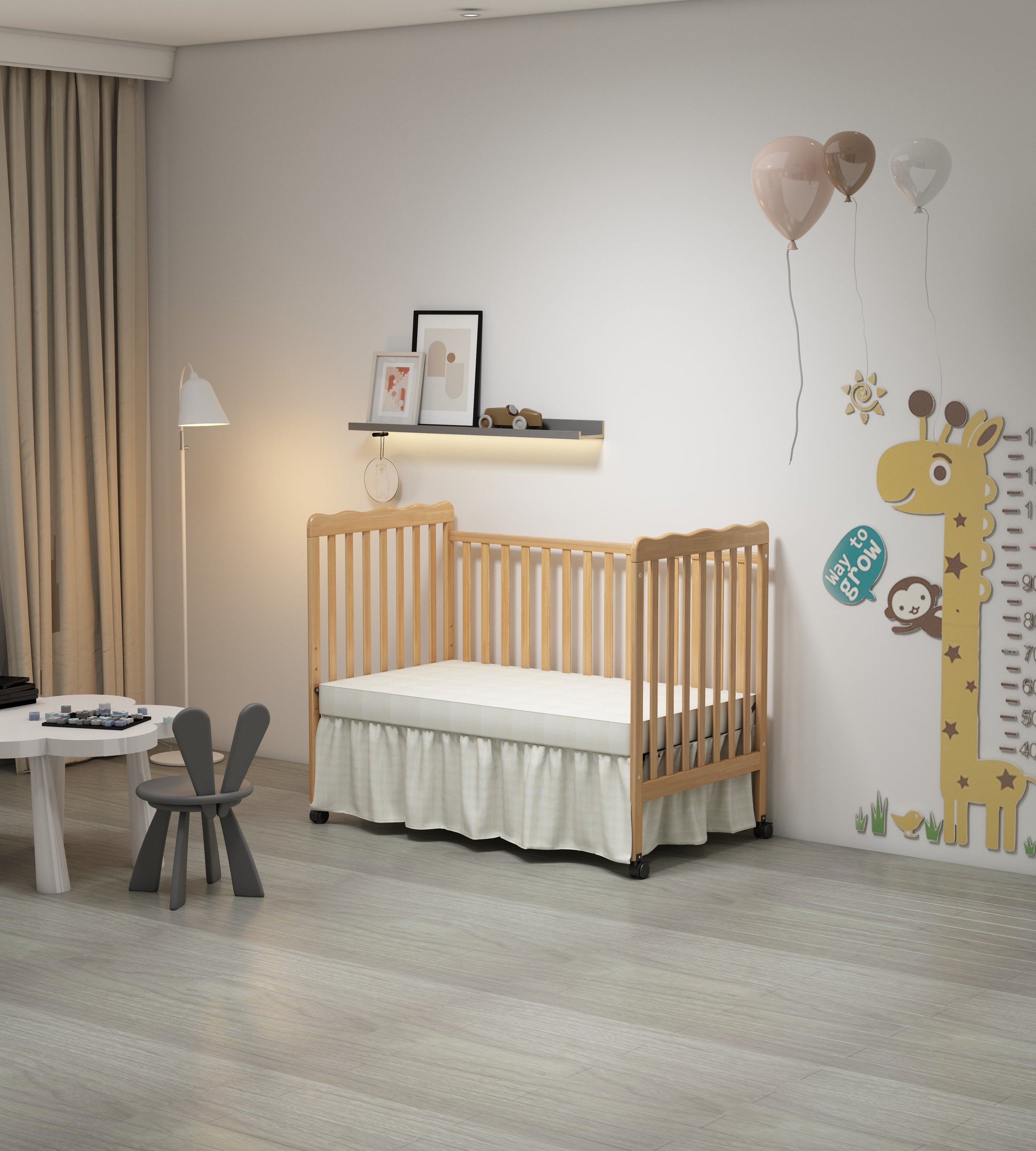 Crib 3 In 1 Convertible, Made Of Sustainable Pinewood, Non Toxic Finish, Comes With Locking Wheels, Wooden Nursery Furniture