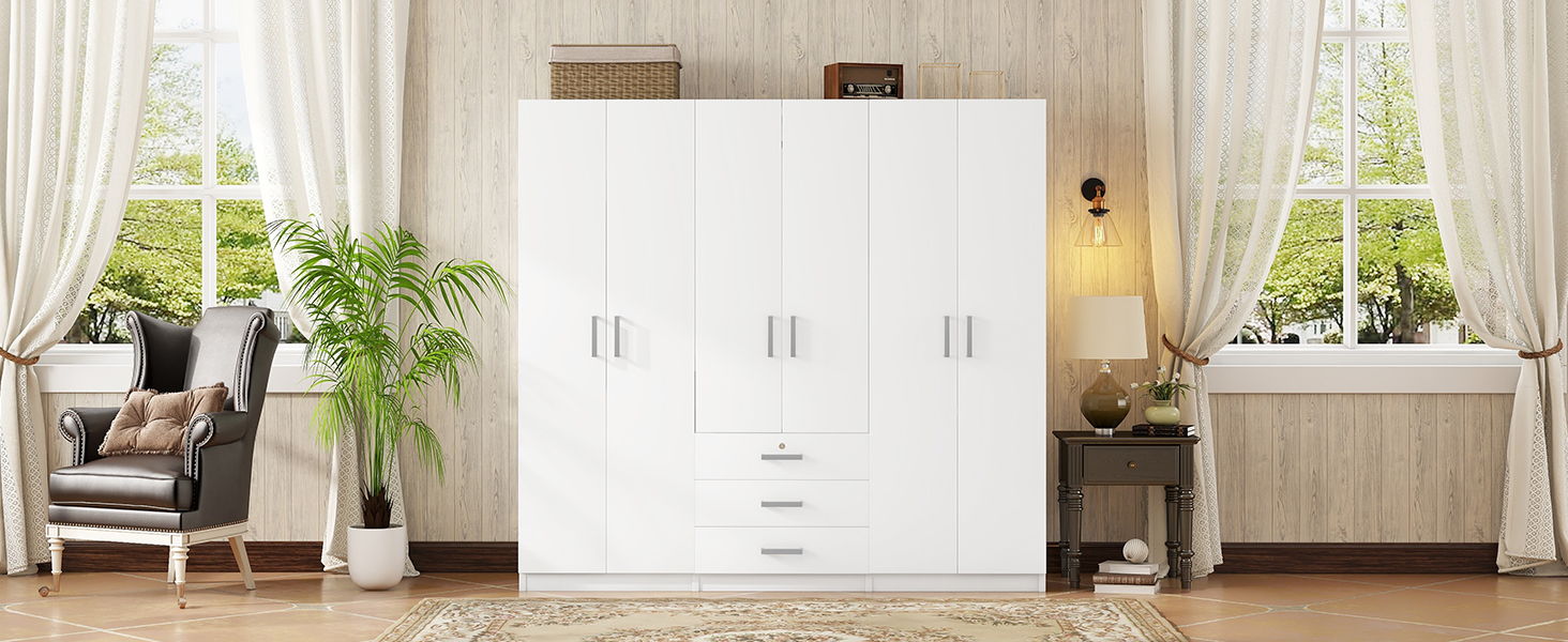 6 Doors Wooden Wardrobe Storage For Bedroom With Big Drawers