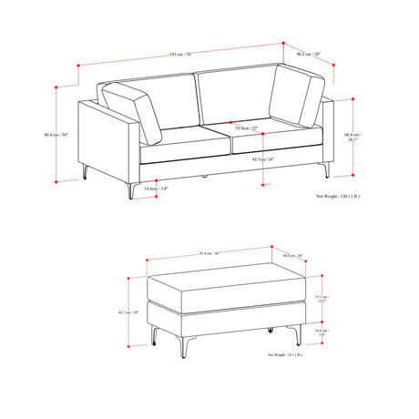 Ava - Mid Century Sofa With Ottoman Set - view 21