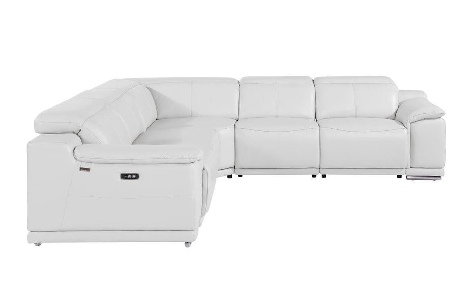 Italian Leather Power Reclining L Shaped Five Piece Corner Sectional - White