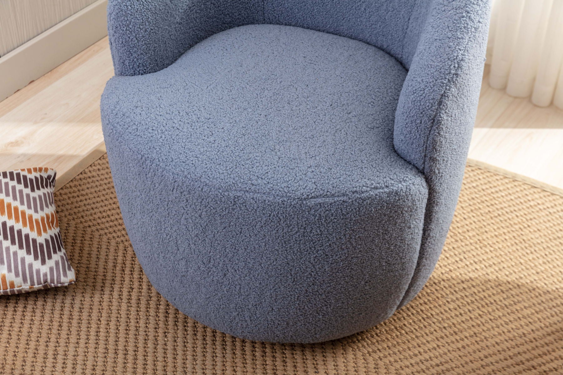 Teddy Fabric Swivel Accent Armchair Barrel Chair With Powder Coating Metal Ring