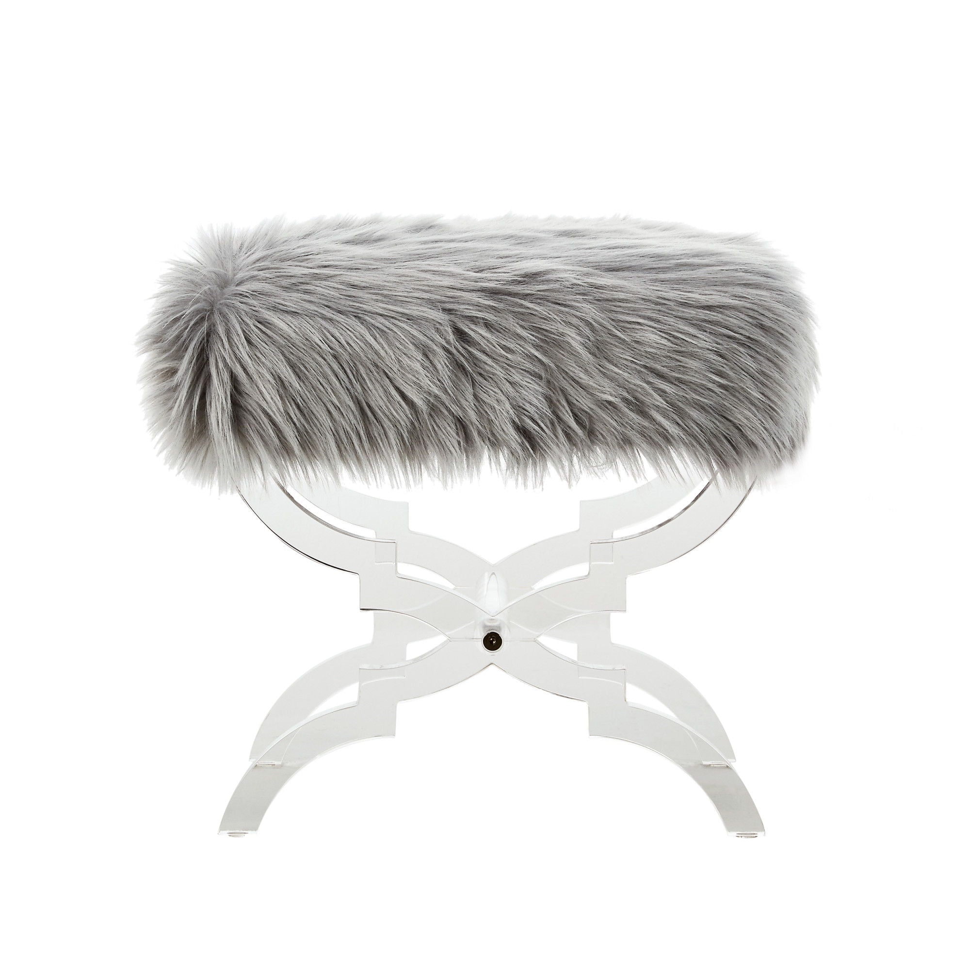 Faux Fur Ottoman - Gray / Clear