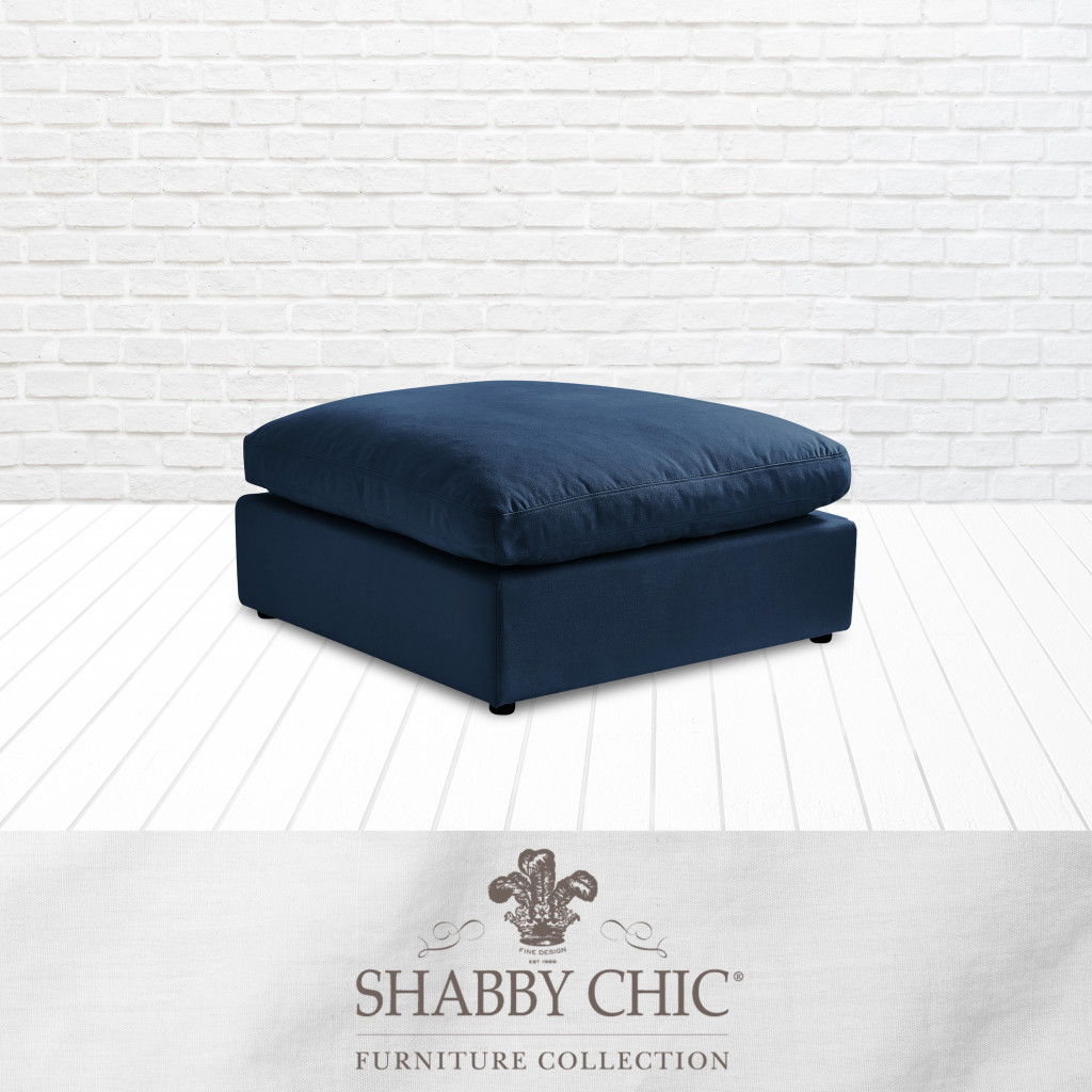 Linen Ottoman - Navy Blue / Black