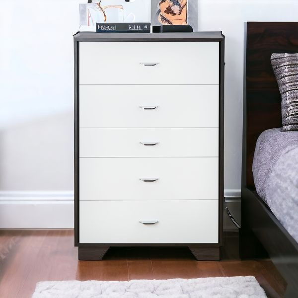 Five Drawer Standard Chest - Brown / White