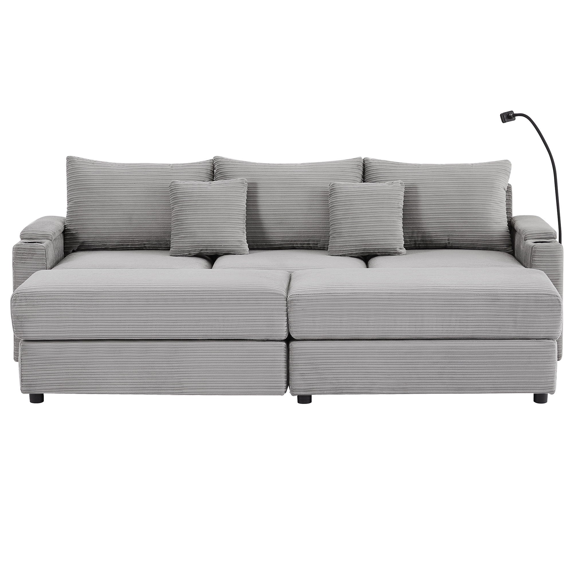 Modern Style Loveseat Sofa Sectional Sofa Couch With Storage Space, A Movable Ottoman, Two USB Ports, Two Cup Holders, A Phone Holder For Living Room