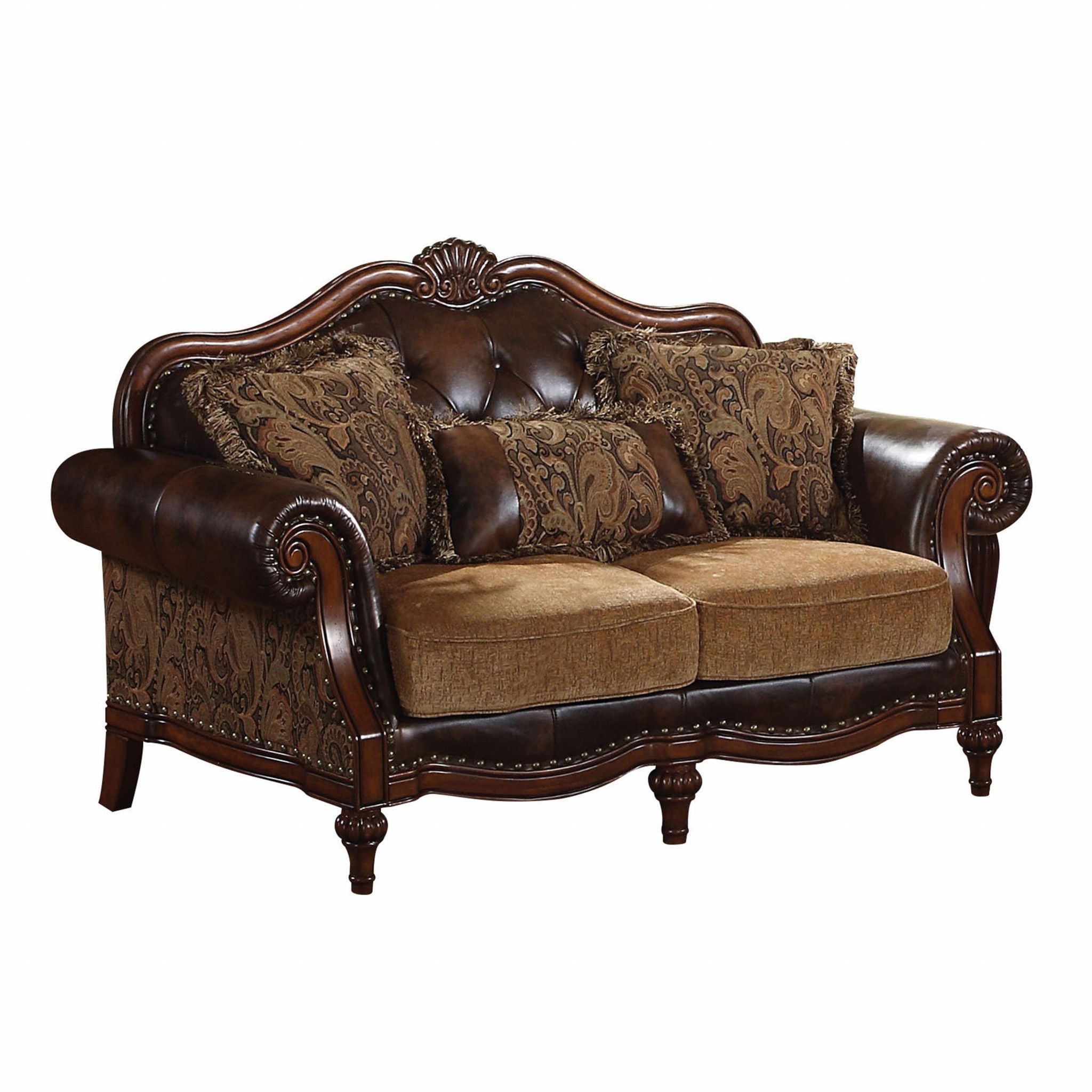 Faux Leather Chesterfield Loveseat - Brown