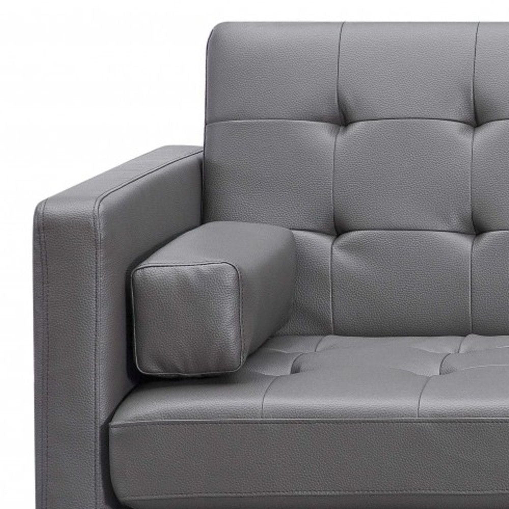 Faux Leather Sofa With Silver Legs - Gray