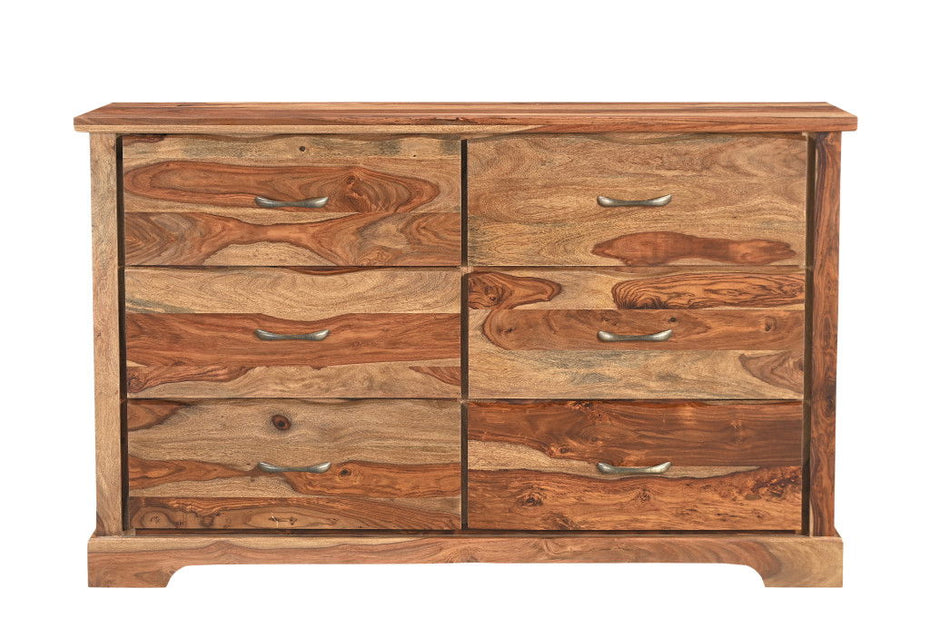 Solid Wood Live Edge Six Drawer Double Dresser - Brown