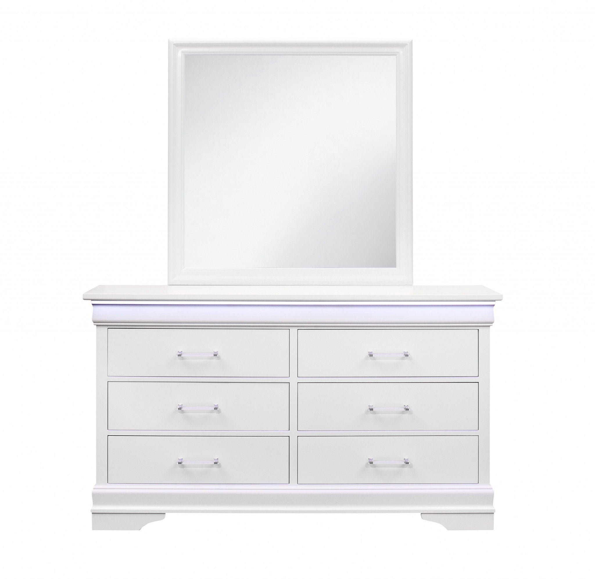 Solid Wood Six Drawer Double Dresser With Led - White