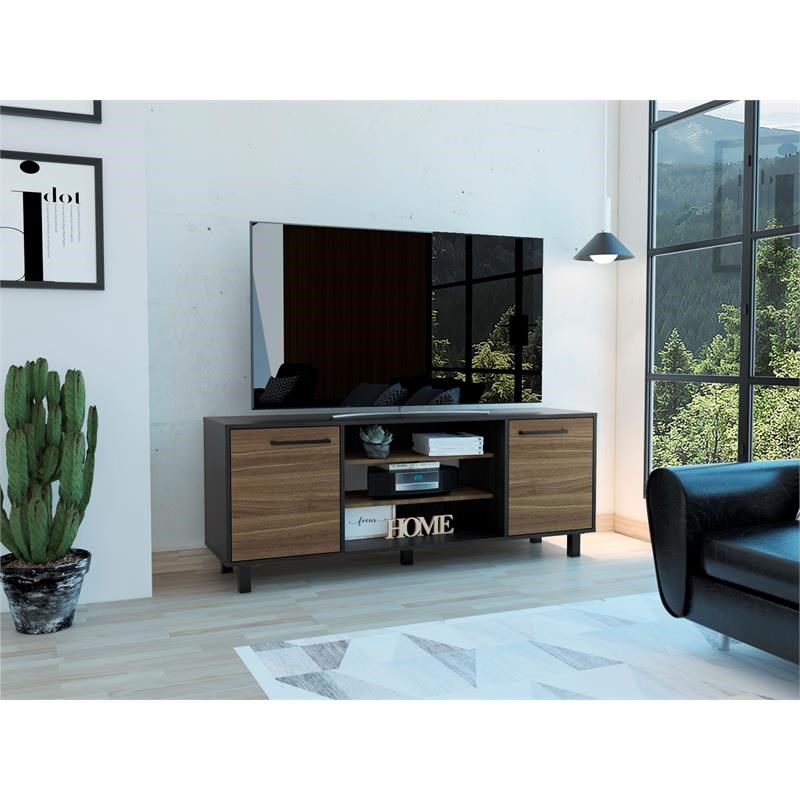 Particle Board Open Shelving TV Stand - Brown / Black