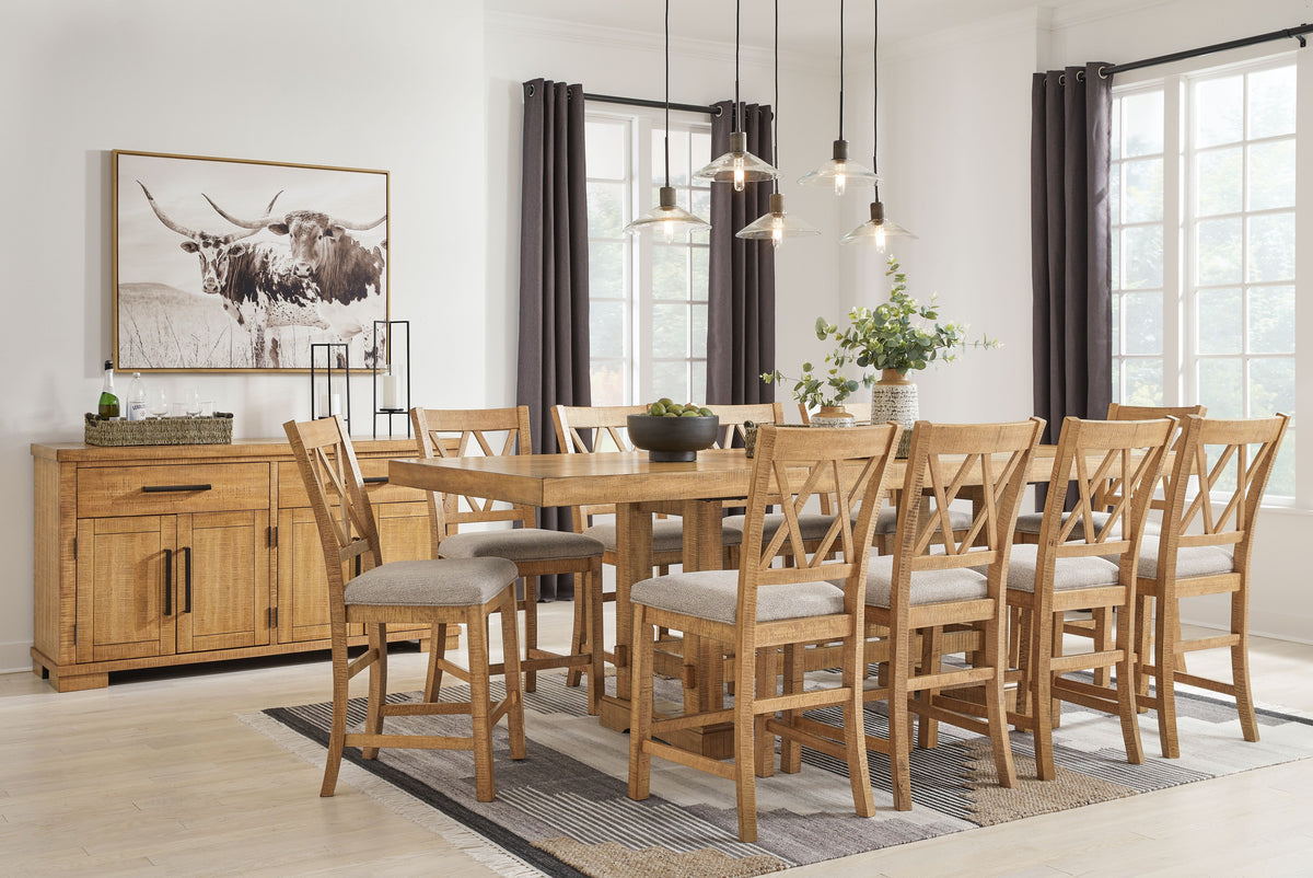 Havonplane - Counter Dining Set Light Brown 12 Pc. Table, 10 Barstools, Server by Signature Design by Ashley® | Bel Furniture