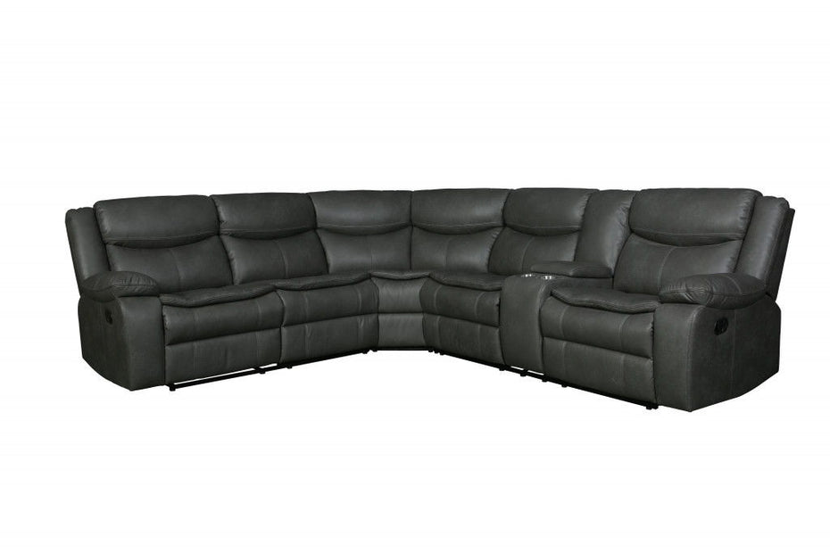 Polyester Blend Reclining U Shaped Three Piece Corner Sectional With Console - Gray