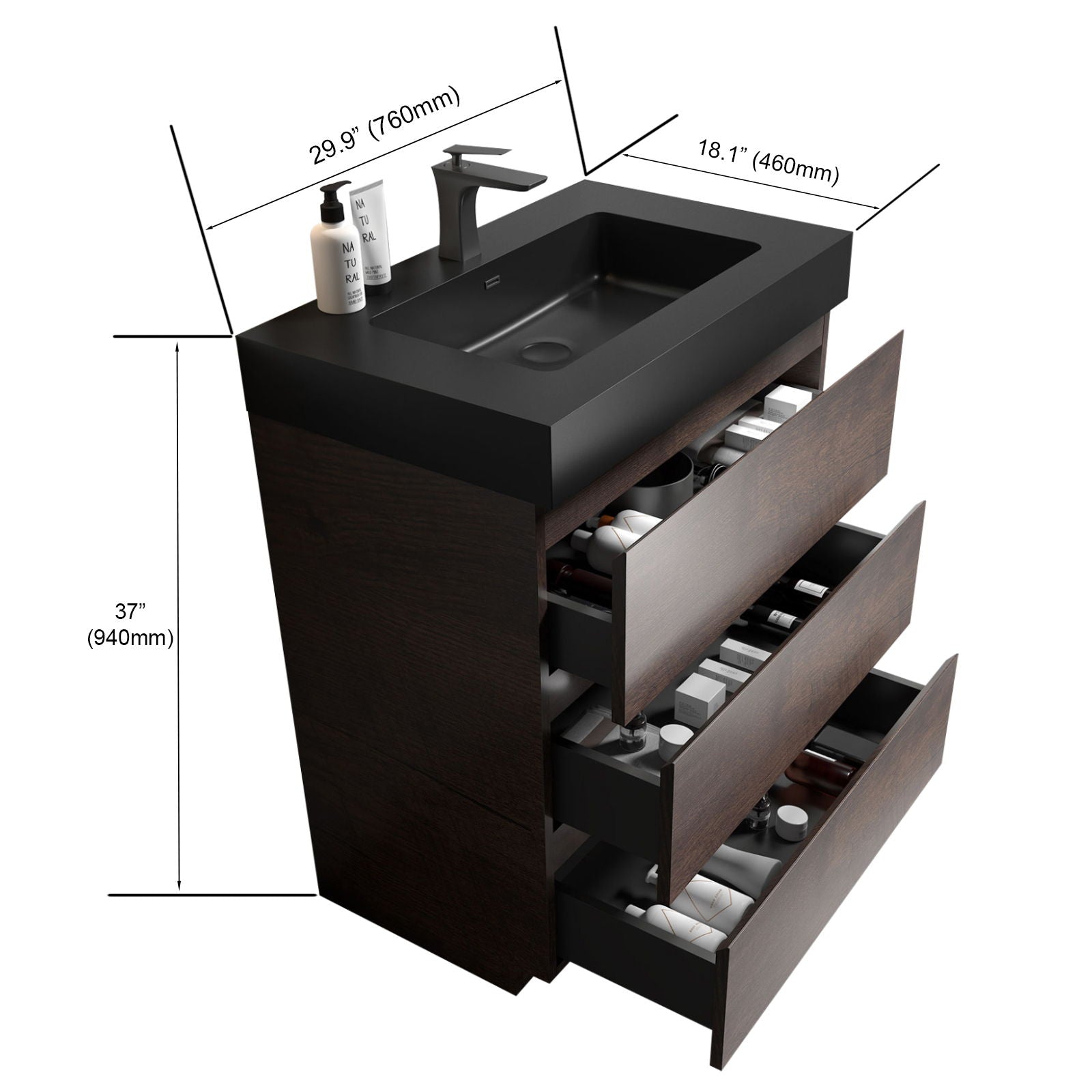 Alice - Bathroom Vanity With Large Storage Freestanding Bathroom Vanity, Sink For Modern Bathroom, One-Piece Sink Basin Without Drain And Faucet