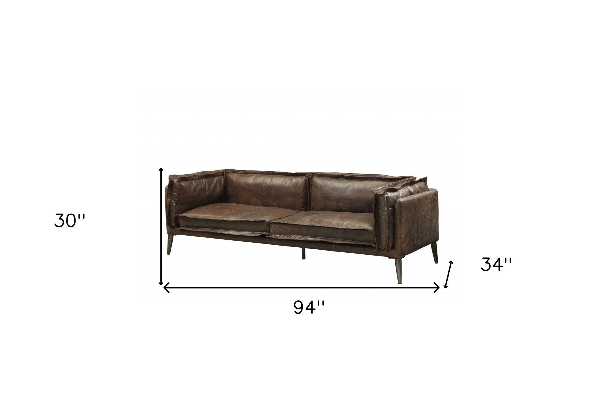 Top Grain Leather Sofa With Dark Brown Legs - Chocolate