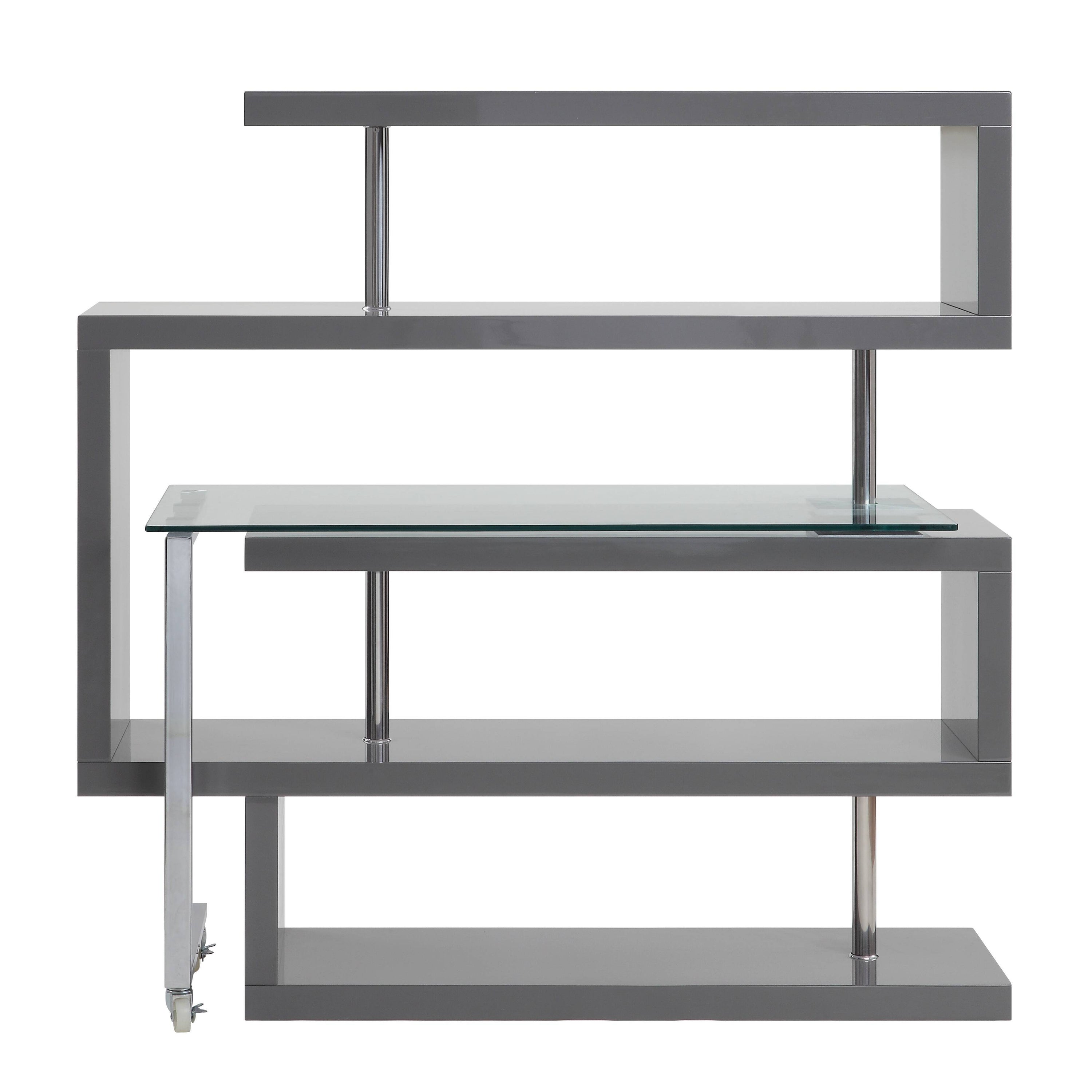 Buck II - Clear Glass, Chrome High Gloss Writing Desk With Shelf