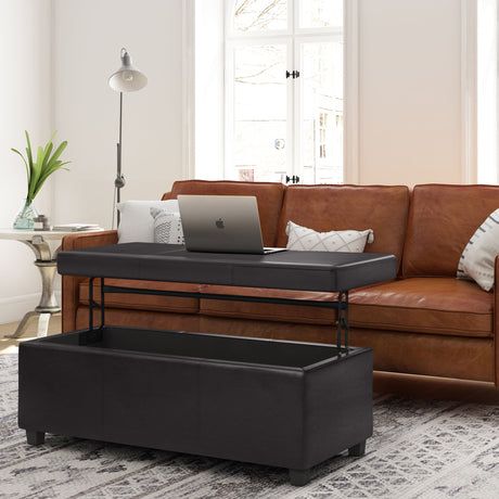 Avalon - Lift Top Rectangular Storage Ottoman - Tanners Brown by Simpli-Home | Bel Furniture