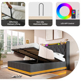 Upholstered Bed, 360 Surround LED Function, Remote Control, Hydraulic Storage Bed With USB, Type-C Charging (Without Mattress)
