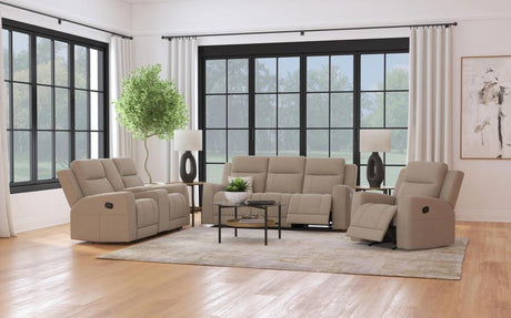 Brentwood - Upholstered Reclining Sofa Set Light Brown 3 Pc. Sofa, Loveseat, Chair by Coaster Fine Furniture | Bel Furniture