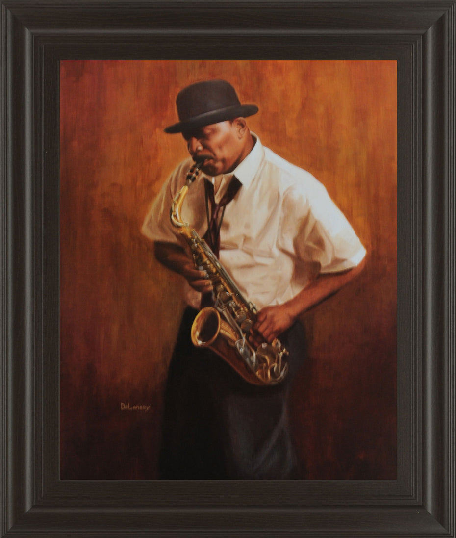 Sax Player - Framed Print Wall Art - White